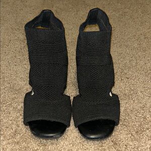 Black Knit Open-Toe Booties